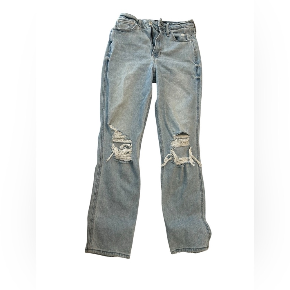 Hollister Women’s Ultra High Rise Mom Jean Distressed Straight Leg Denim 24”